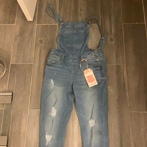 Denim overalls, distressed